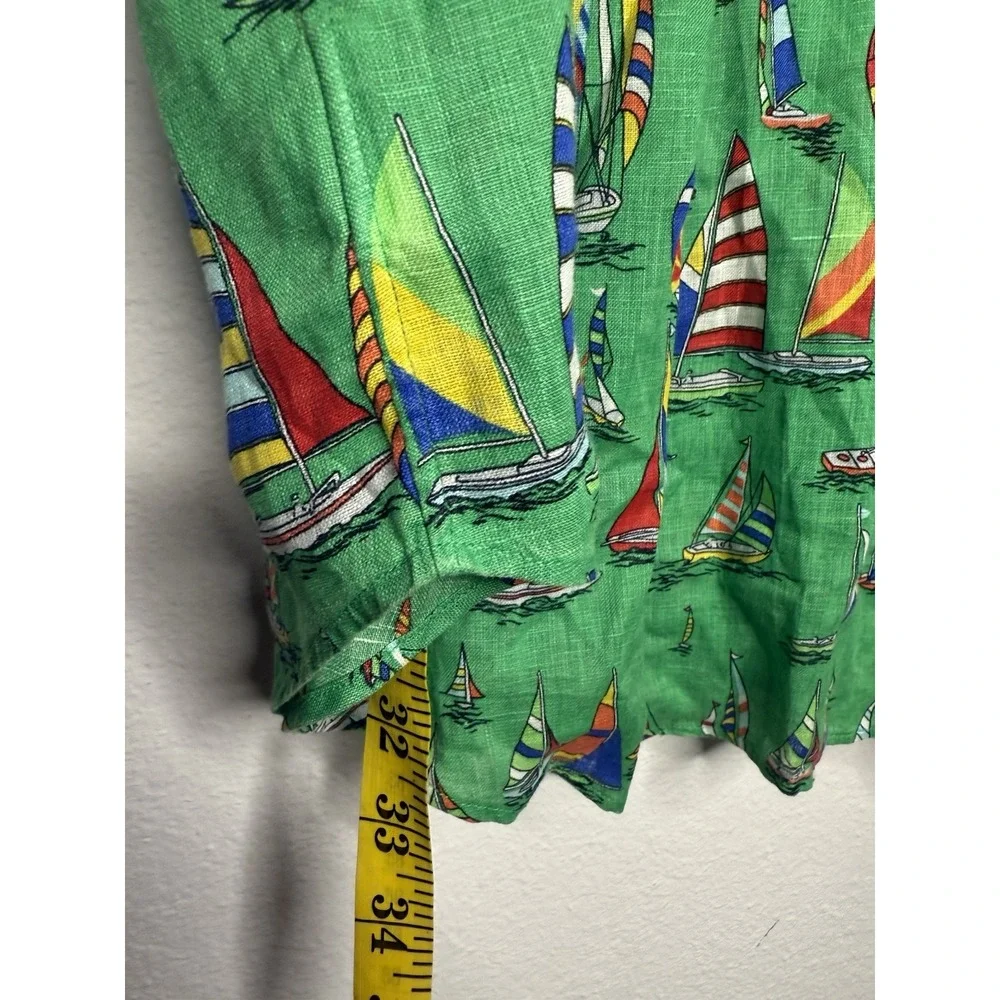 Polo Ralph Lauren Men Shirt 100% Linen‎ Sail Boat Short Sleeve Button Up Size LT